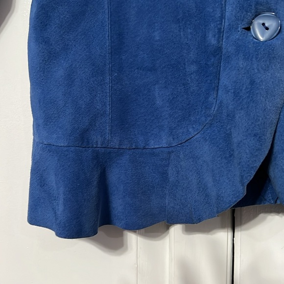 Bernardo Royal Blue Suede Jacket with Double Ruffle Collar & Ruffle at Bottom - Picture 7 of 15